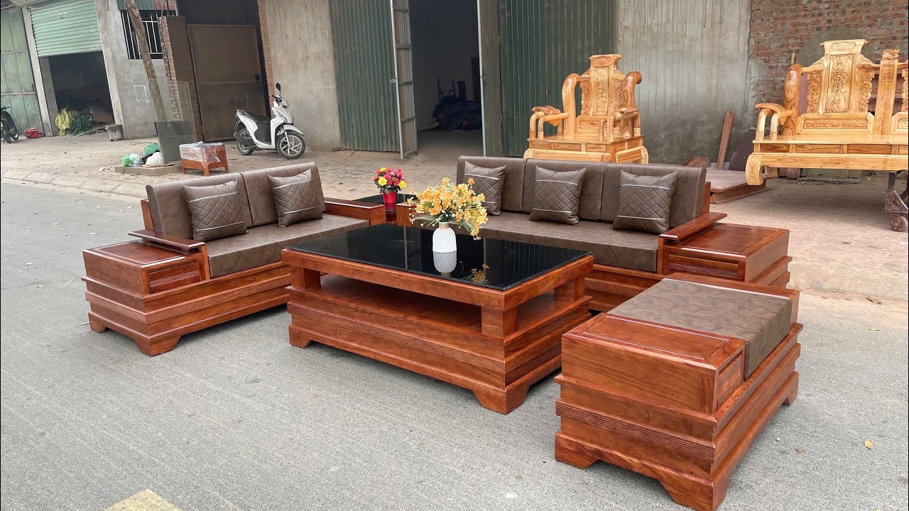 Mẫu Sofa chân pháo - gỗ hương đá - khuôn 3 ván 1.5 - giá 34tr cả đệm kính 