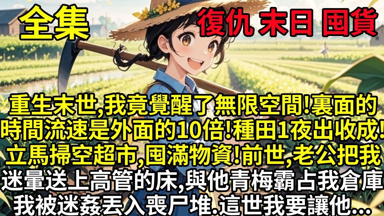 末世降臨，我被老公迷暈送上高管的床，只為換取麵包，我被迷姦後丟入殭屍堆咬死。再睜眼，我竟覺醒了無限空間系統，空間的流速是外面的10倍！種田一夜出收成！立刻掃空超市屯滿物資，這世我要親眼看著渣男下地獄