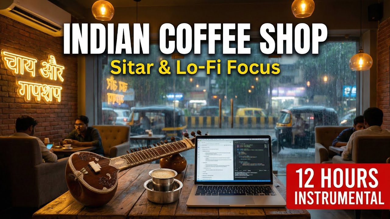 Relaxing Indian Coffee Shop Ambience: Cafe Focus Songs | 12 Hours Sitar Background Music for Study