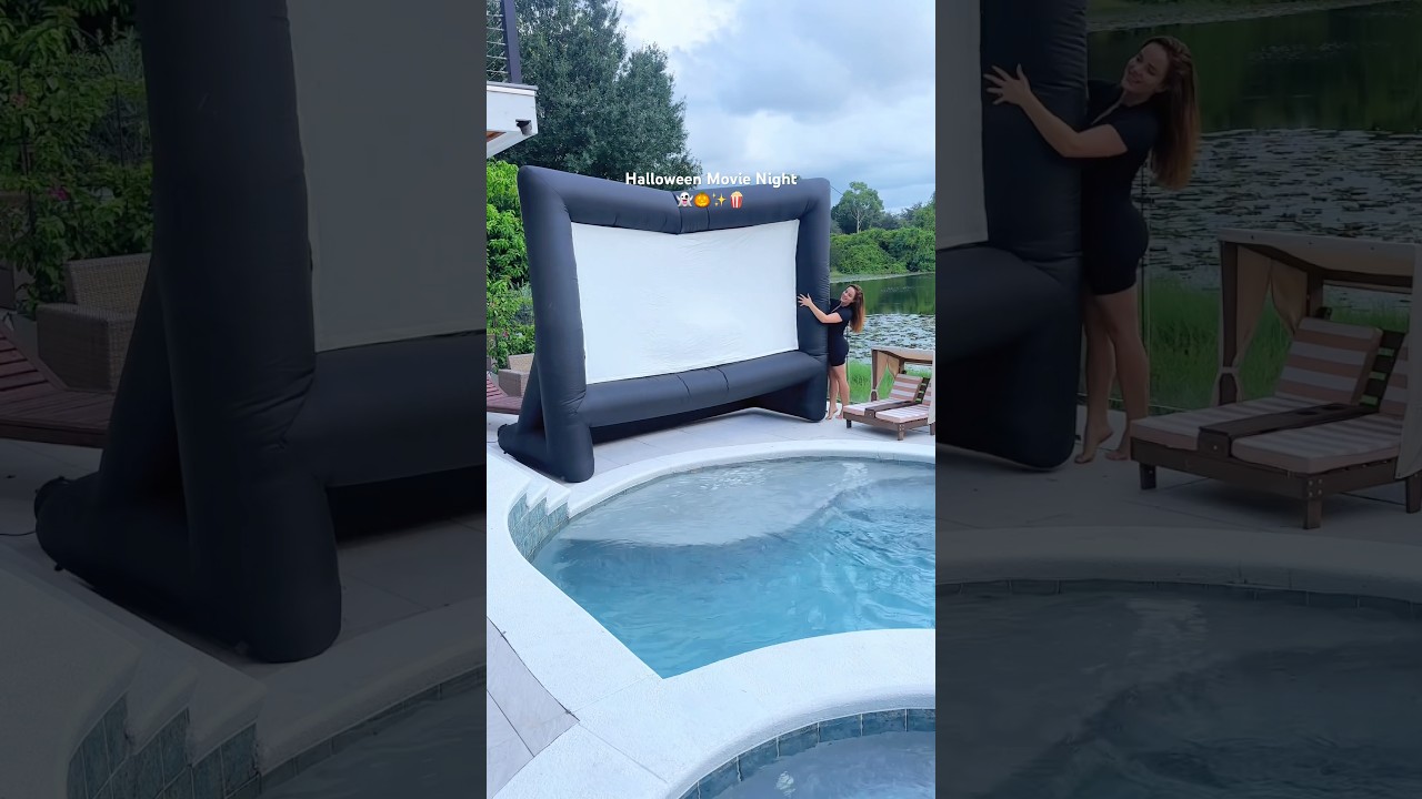 Preparing our Family Outdoor Movie Night at the pool 🍿✨🎥 #movienight #outdoormovienight