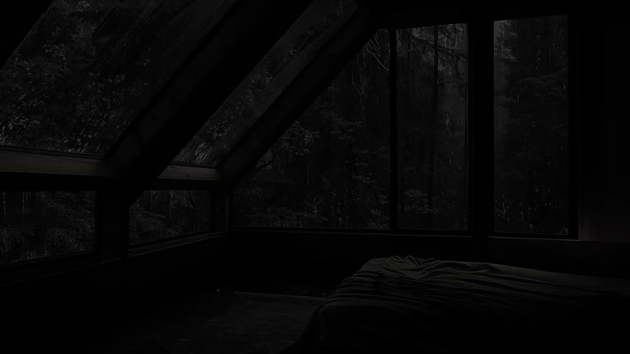 Heavy Rain & Deep Forest Sounds (No Ads) 🌧️ Dark Minimal Room for Deep Sleep & Relaxation 🌲