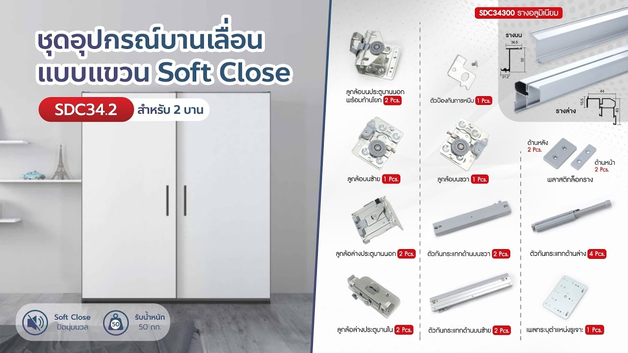 ชุดอุปกรณ์บานเลื่อนแบบแขวน Soft Close รุ่น SDC34.2