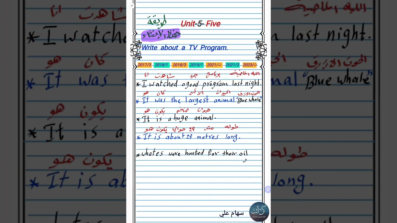 انشاء برنامج تلفزيوني TV program/يونت 5/انكليزي ثالث متوسط/سهام علي