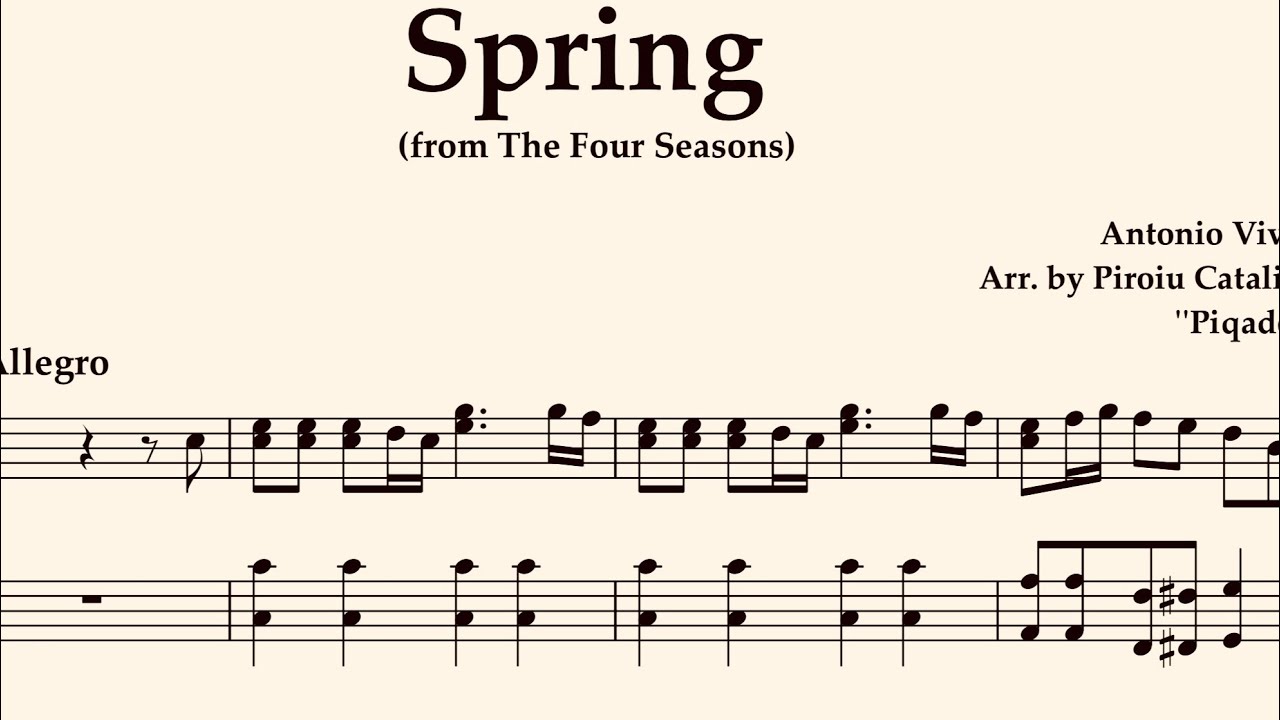 A. Vivaldi Allegro Spring Primavera The Four Seasons by Piqado Solo Piano Sheet Music Easy to Read