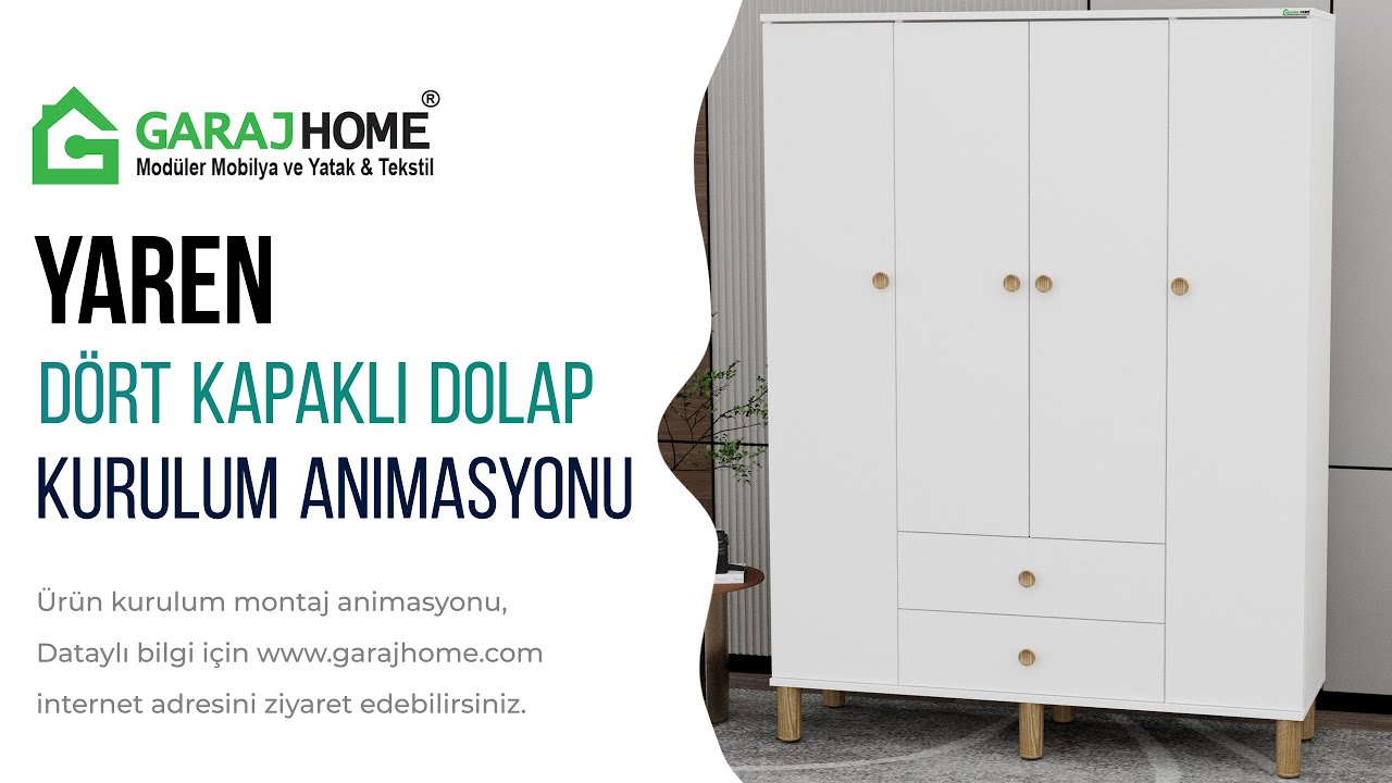 Garaj Home Yaren 4 Kapaklı Dolap - Kurulum Montaj Animasyonu