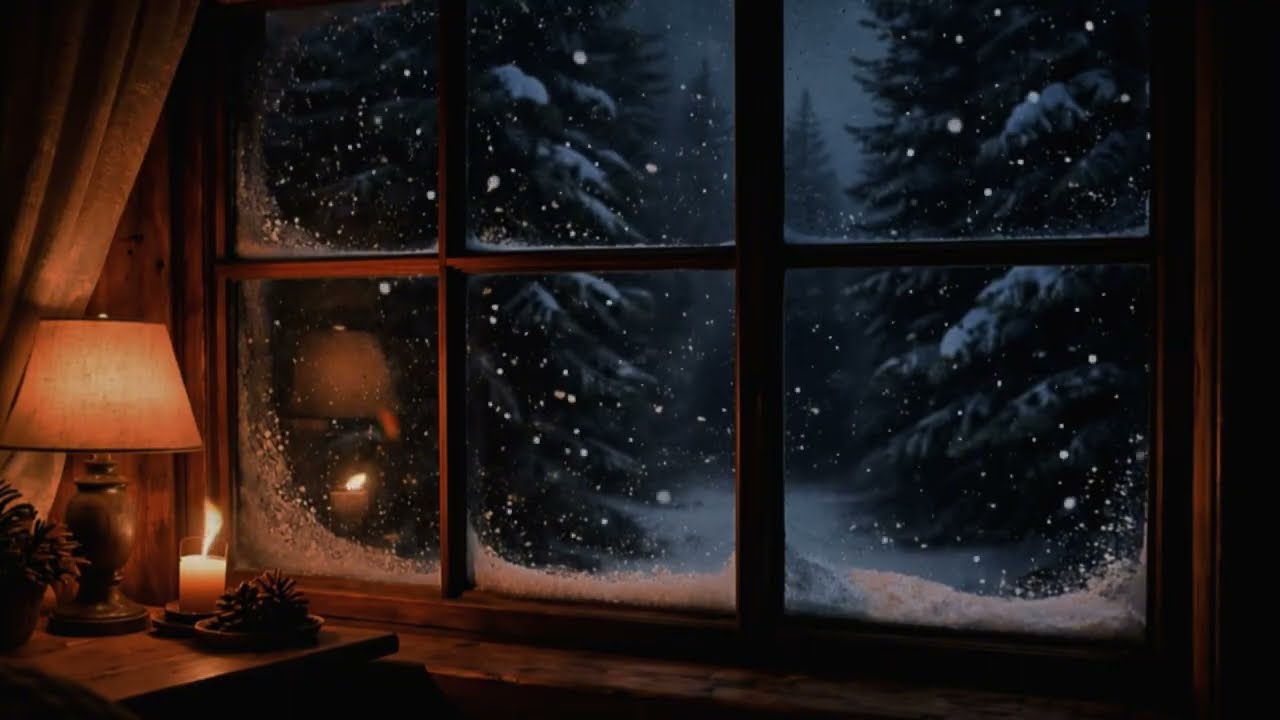 Peaceful Snow Falling Outside a Cozy Cabin Window ❄️ 4K Winter Screensaver for Sleep