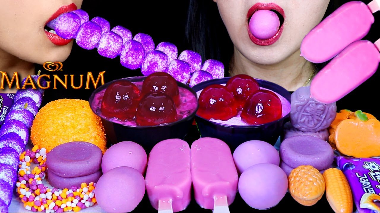 ASMR PURPLE CRYSTAL MARSHMALLOWS, RUBY CHOCOLATE MAGNUM, CHOCOLATE MOUSSE, GRAPE JELLY, MOONCAKE 먹방