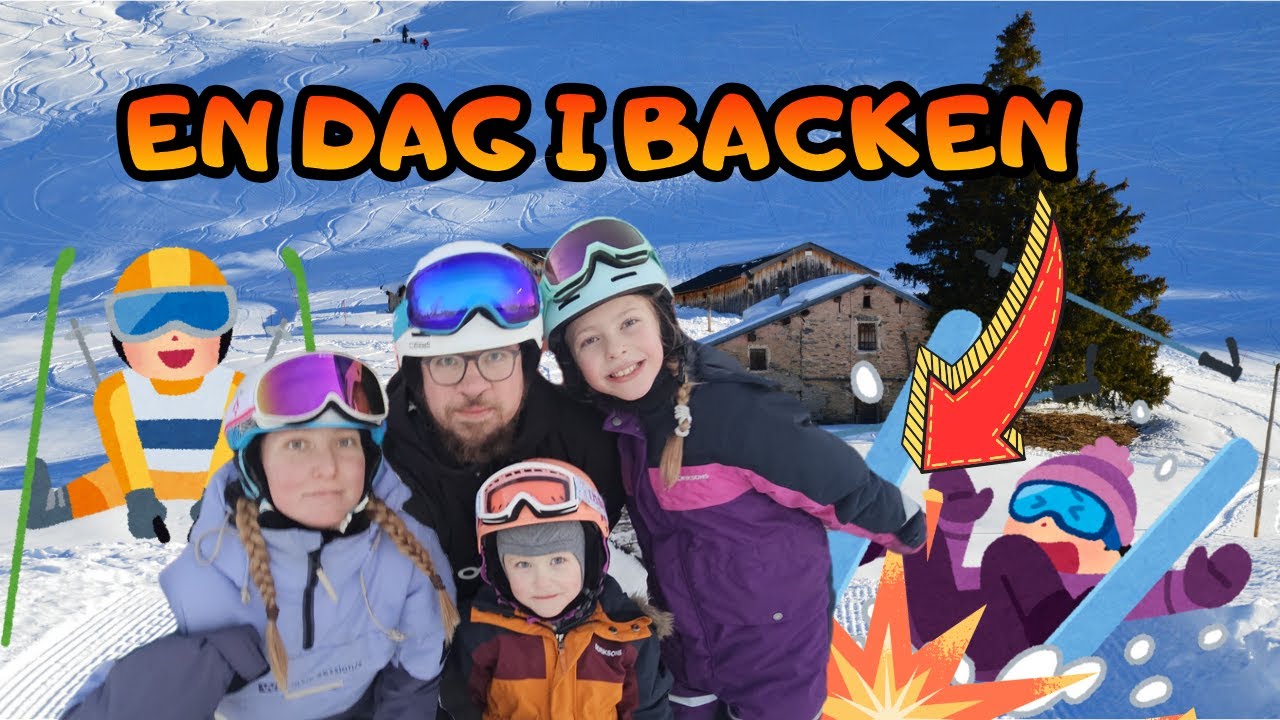 Barnens första gång i stor skidbacke ⛷️ | Slalom, bygellift & toppstuga