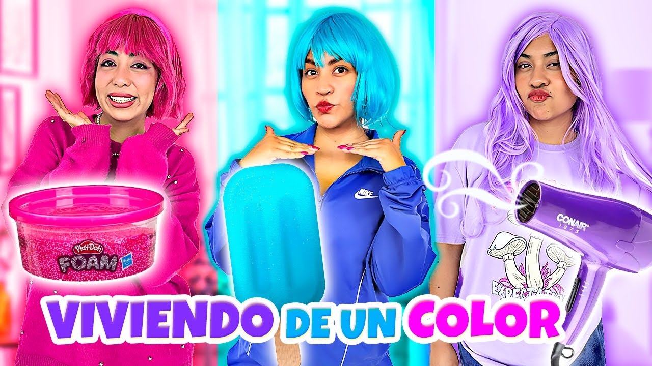 24 HORAS VIVIENDO de UN SOLO COLOR 🌈  ¡Usamos Pelucas! 😂 | CONNY MERLIN