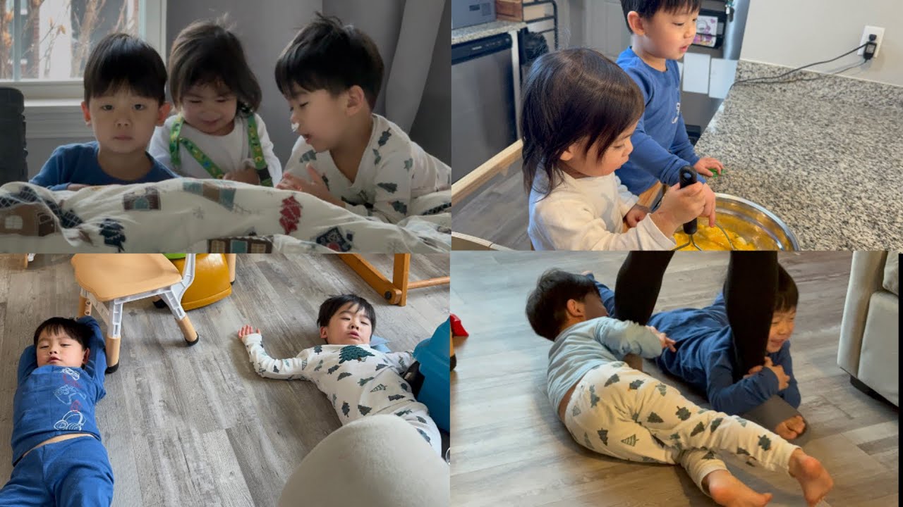 [미국삼남매] Winter Break 시작&아빠 기다리며 노는 삼남매❤️