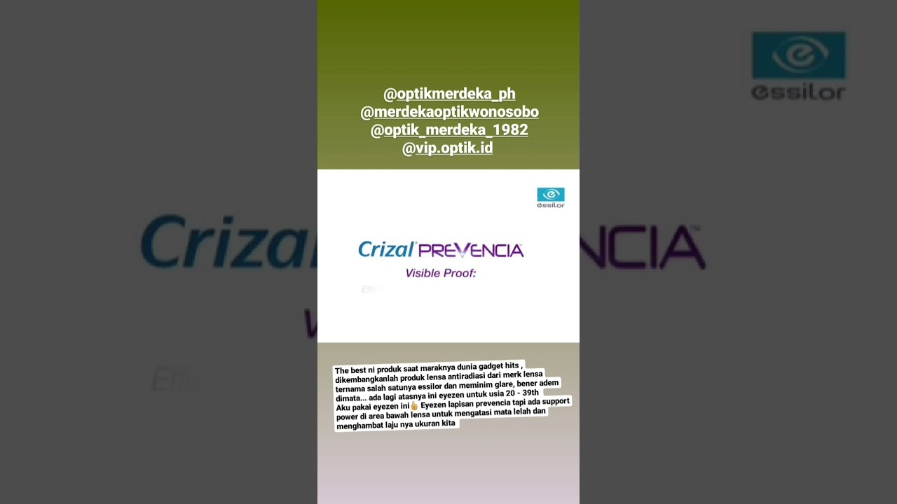 LENSA CRIZAL PREVENCIA PELINDUNG MATA LENSA KACAMATA ANTIRADIASI