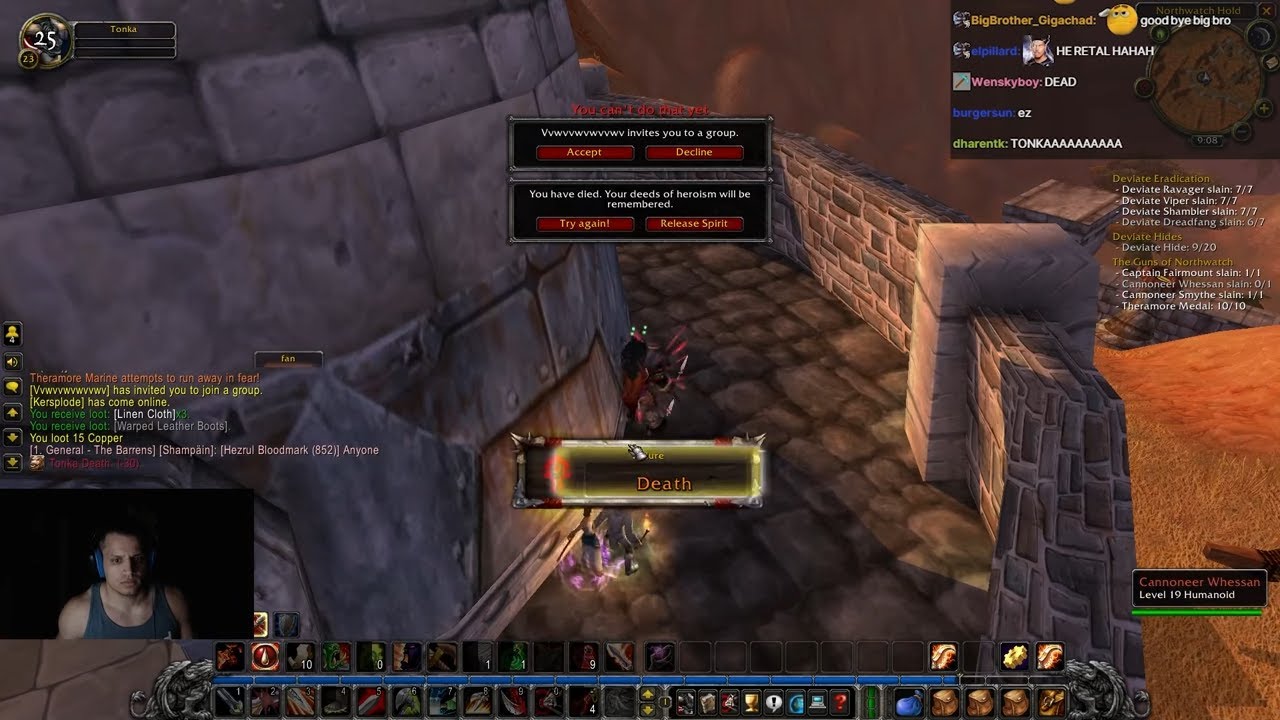 Первая смерть Tyler1 в World of Warcraft Hardcore