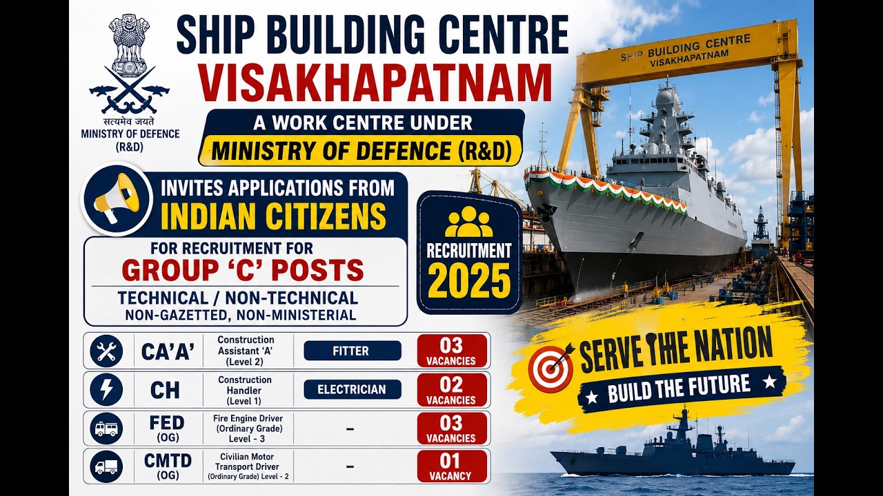 Ship Building centre Visakhapatnam Recruitment 2026 Group C Vacancy Ministry of Defence Job Govt Job