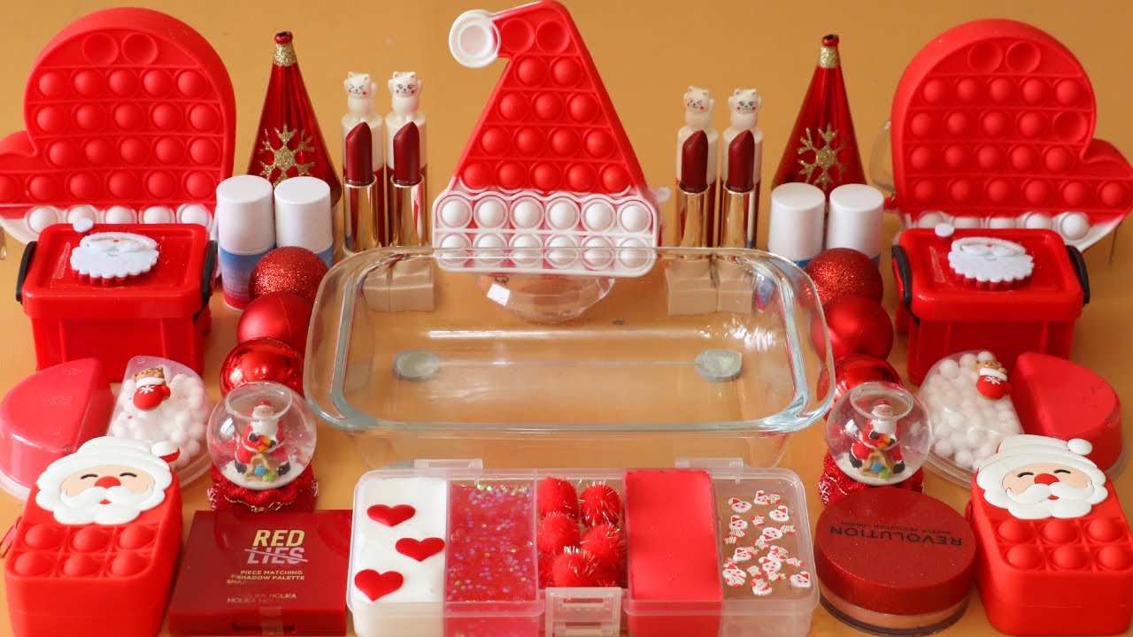 Mixing”Red” Eyeshadow and Makeup,parts,glitter Into Slime!Satisfying Slime Video!★ASMR★