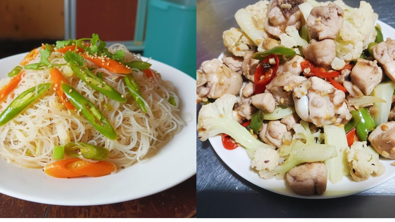 2 menu Rumahan untuk Makan siang,  bihun putih goreng dan tumis bunga kol