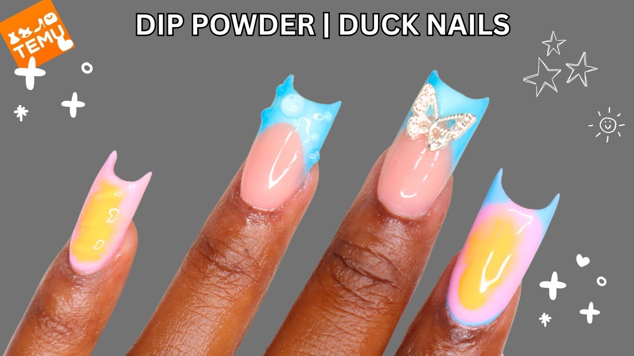 TESTING DIY DUCK NAILS WITH DIP POWDERS | TRYING A $9 DIP POWDER KIT FROM TEMU