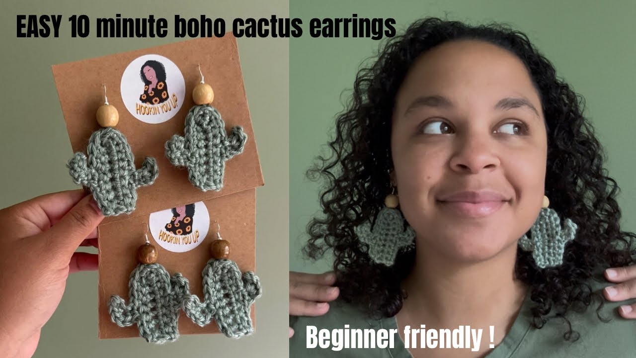 EASY 10 minute Cactus earrings - Beginner friendly | HookinYouUp
