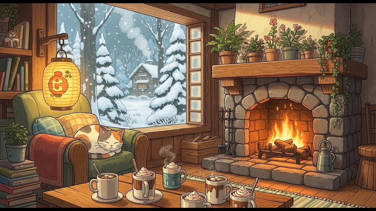 Evening Calm Lofi 🌙 Cozy Cat, Books & Candlelight for Relax & Sleep