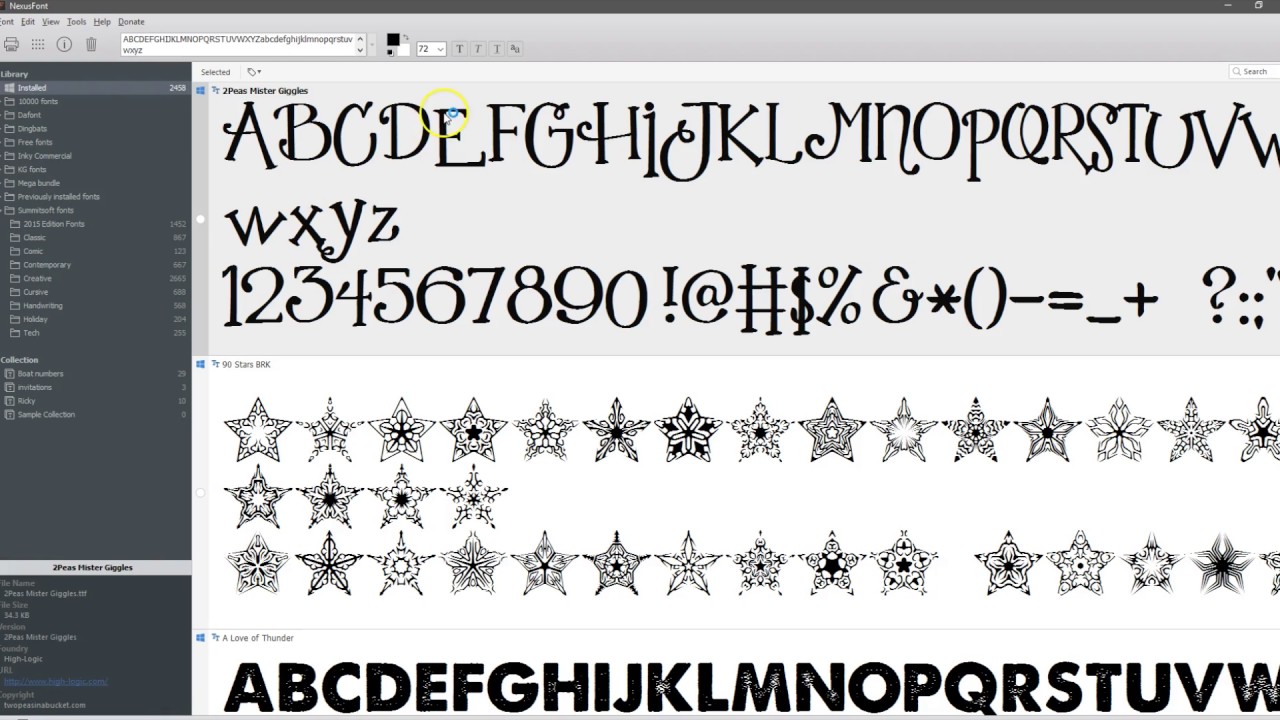Nexus font manager using dingbats and PUA fonts with Silhouette Cameo