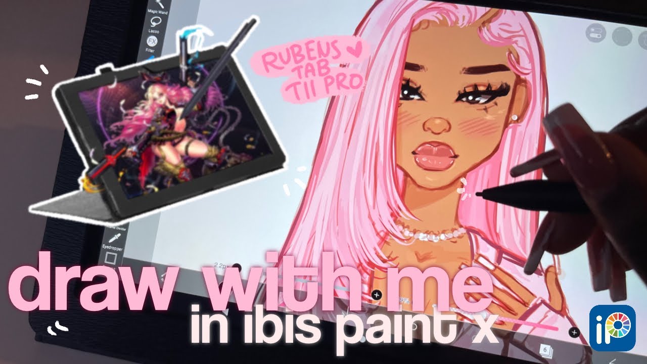 ᥫ᭡.🎀comfy draw with me in ibis paint x | cute drawing tablet unboxing | frunsi rubenstab t11 pro₊˚☁️