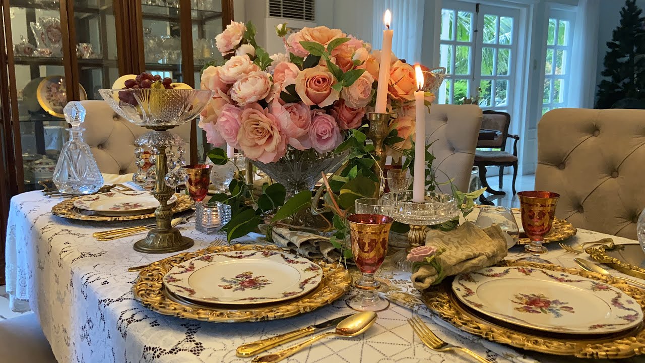My French Victorian-Themed Tablescape and Sideboard | Antique Crystal, Brass, and Bronze