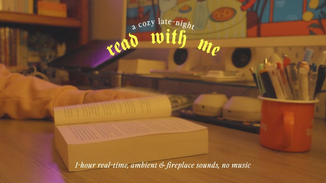 a cozy late-night read with me 🌘 1-hour real-time, ambient & fireplace sounds, no music