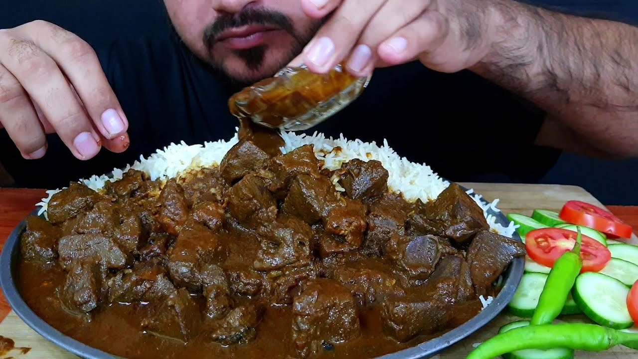 ASMR:EATING SPICY BIG SIZE FULL MUTTON LIVER MASALA CURRY WITH RICE+GREEN CHILLI+SALAD || MUKBANG