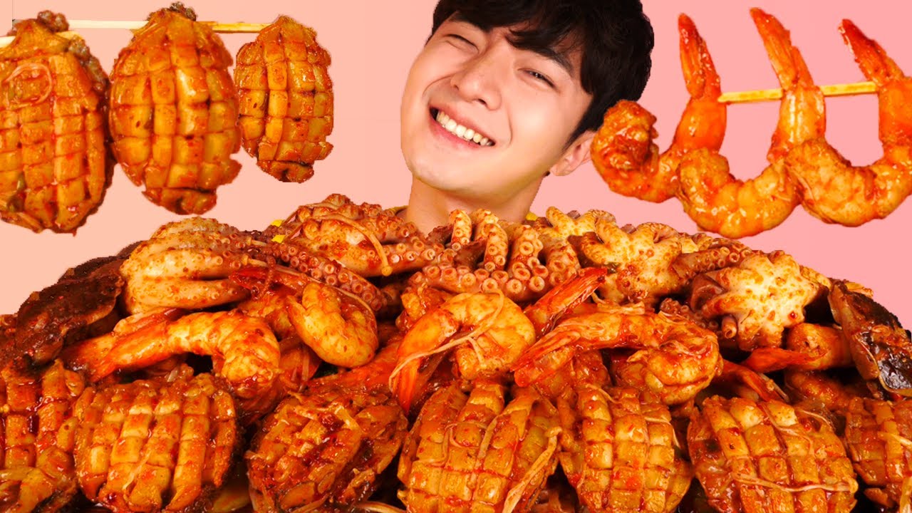 RUS SUB)Сплошная Октопс, морские ушки, креветки Еда Mukbang🍤Spicy Mara Seafood Korean ASMR 후니 Hoony