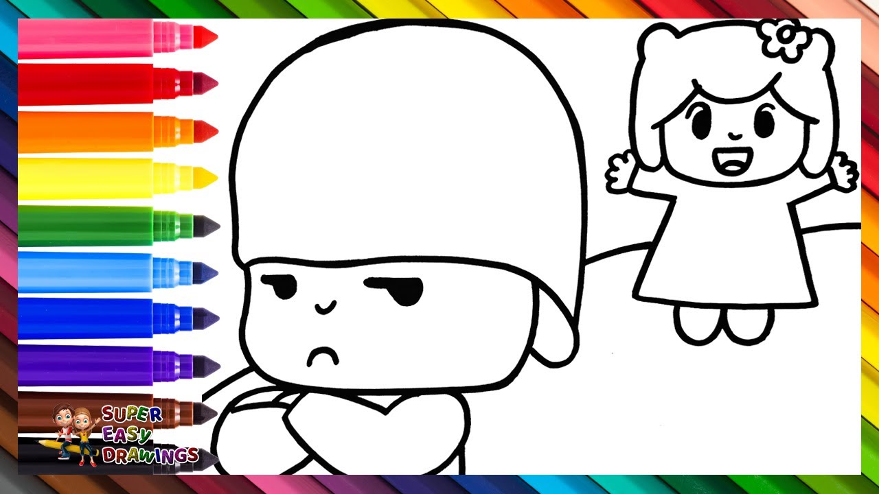 Draw And Color An Angry Pocoyo With Bea 👶😡👧 Drawings For Kids