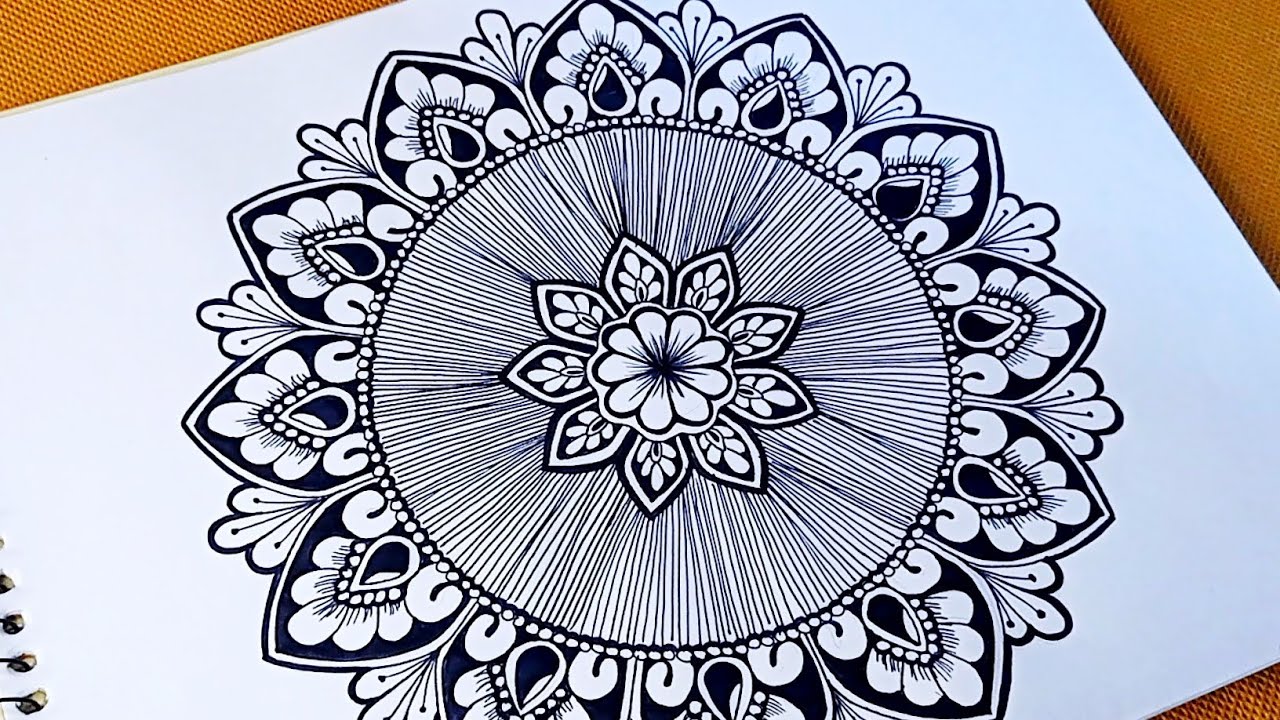 Beautiful mandala art using lines, floral and leaves design || Satisfying Mandala Art 