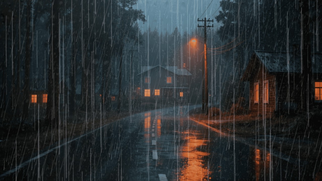 🔴 (NO ADS, NO THUNDER) Rain Falling on Quiet Forest Road - Soothing Night Ambience