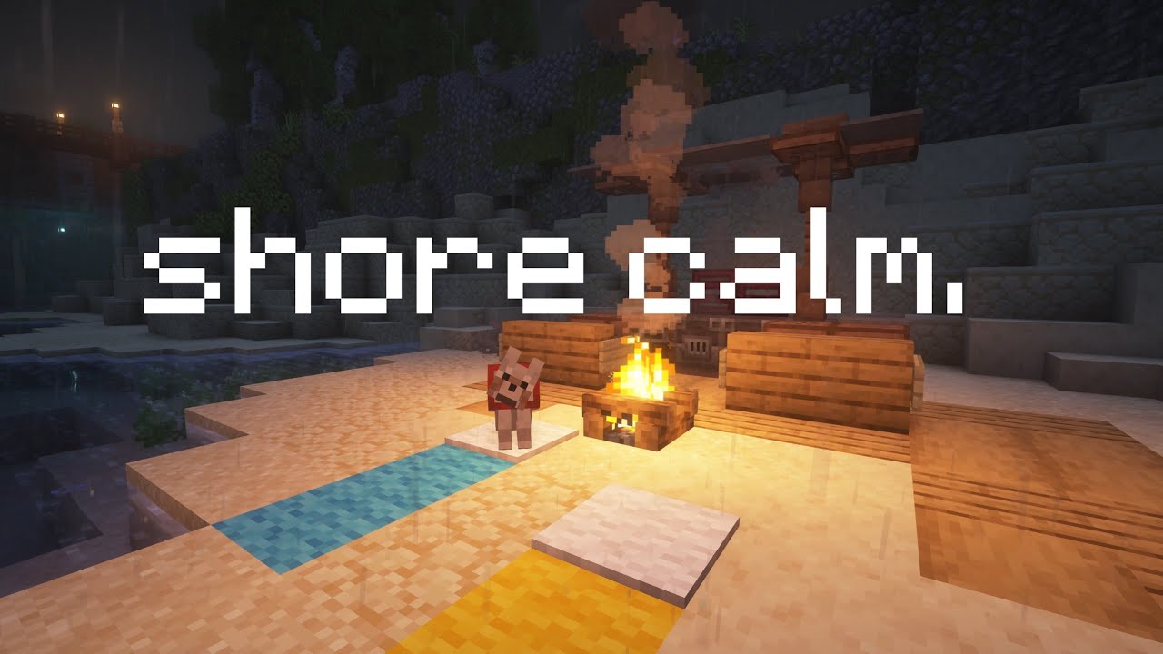 moonlit sand (minecraft seaside night with dog & fire)