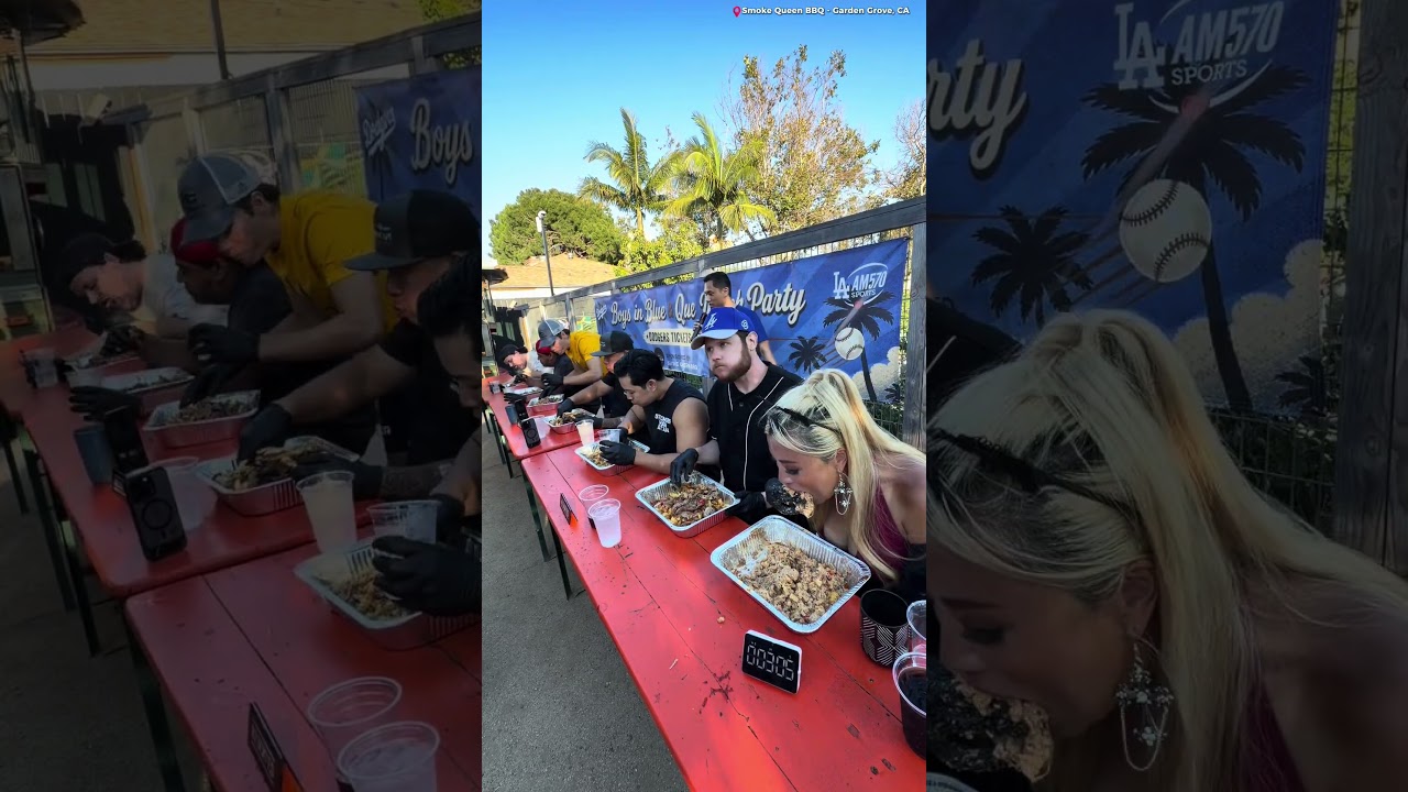 Соревнование по поеданию картошки фри с начинкой за 500 долларов в Smoke Queen BBQ в Гарден-Гров,...