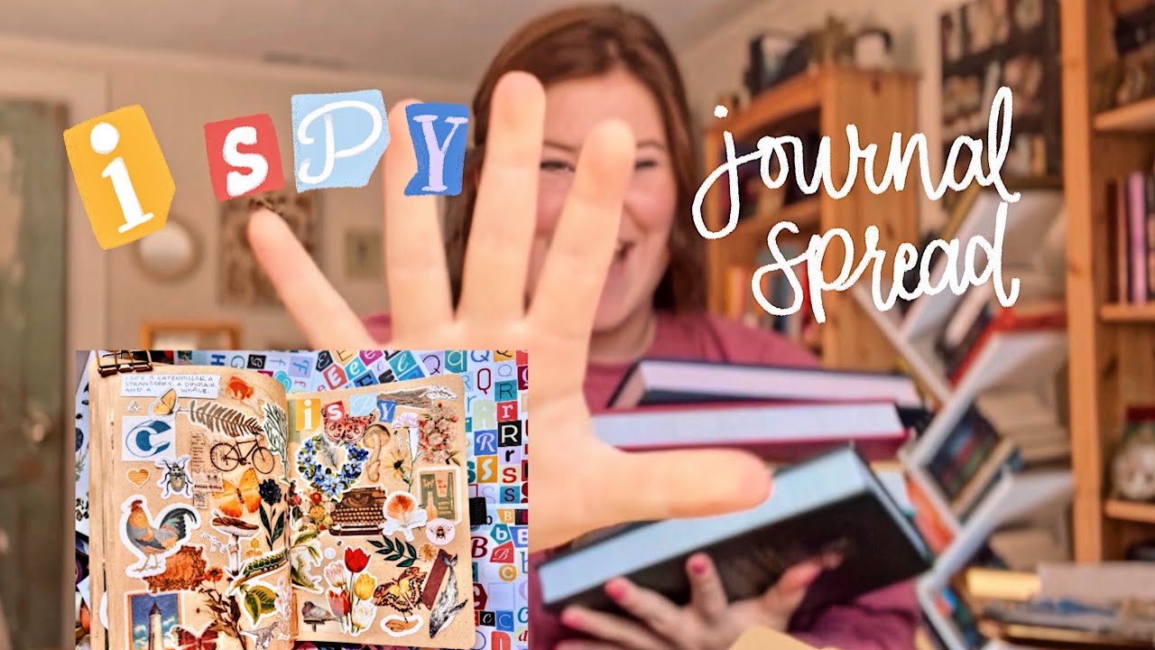 using all my sticker books to make another I SPY journal spread no. 4