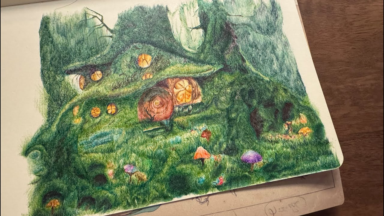 I drew a forest fairy house with ballpoint pens | Calm & Relaxing 🌳#art #drawing