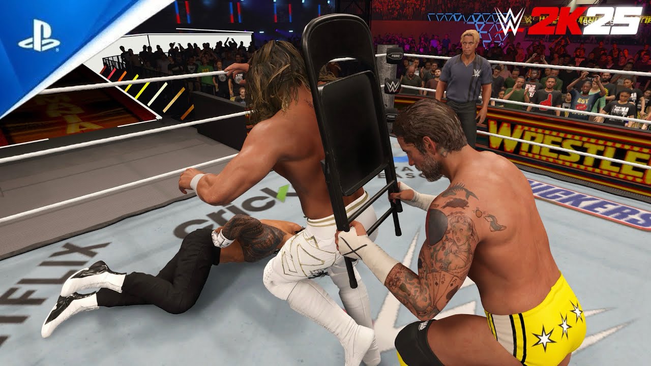 WWE 2K25 (PS5) - Seth Rollins vs Roman Reigns vs CM Punk Triple Threat Match At Wrestlemania 41