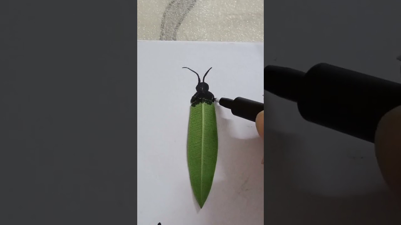 Leaf art#insect#satisfying #trending #drawing #creative #easy #short#funny