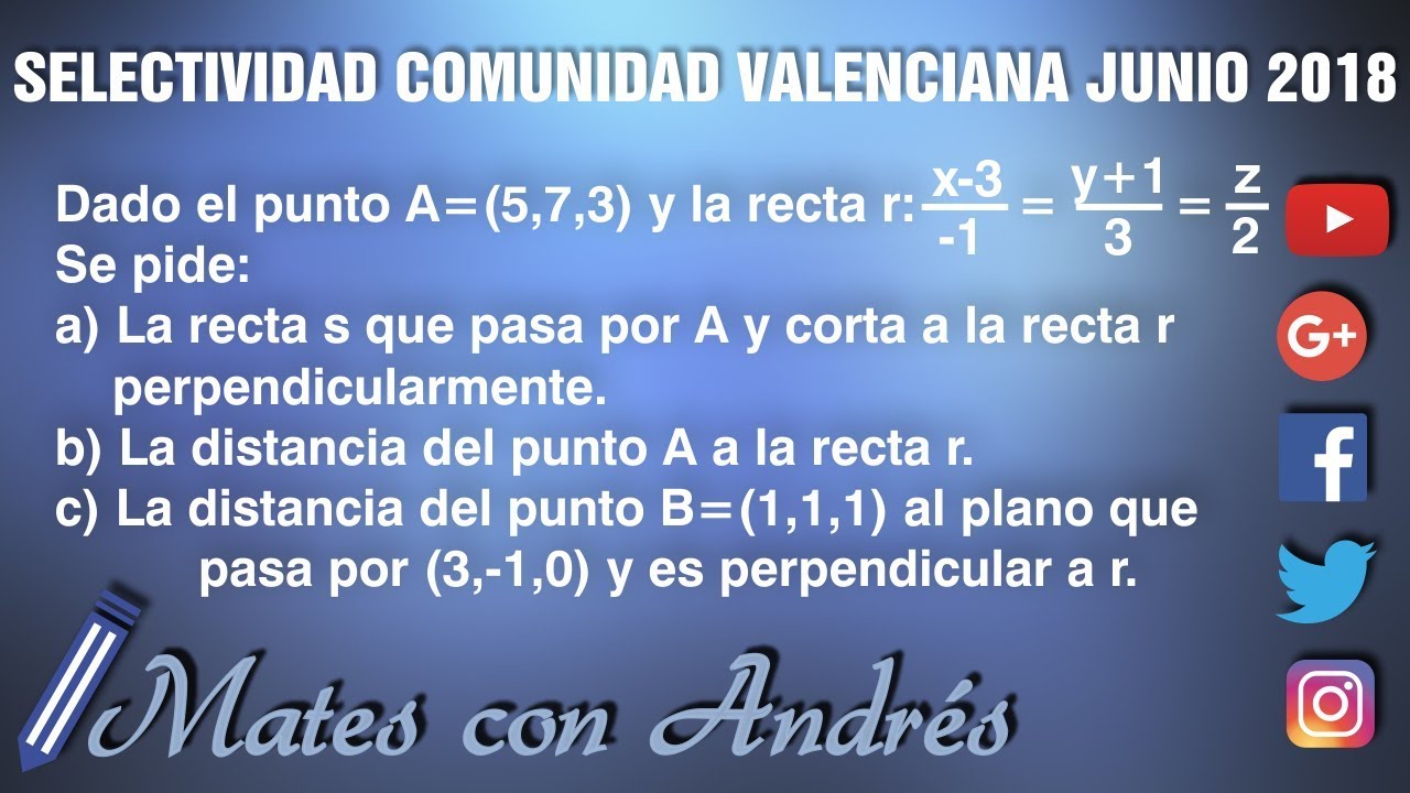 Examen selectividad Comunidad Valenciana Junio 2018 Matemáticas II Opción B2 Geometría