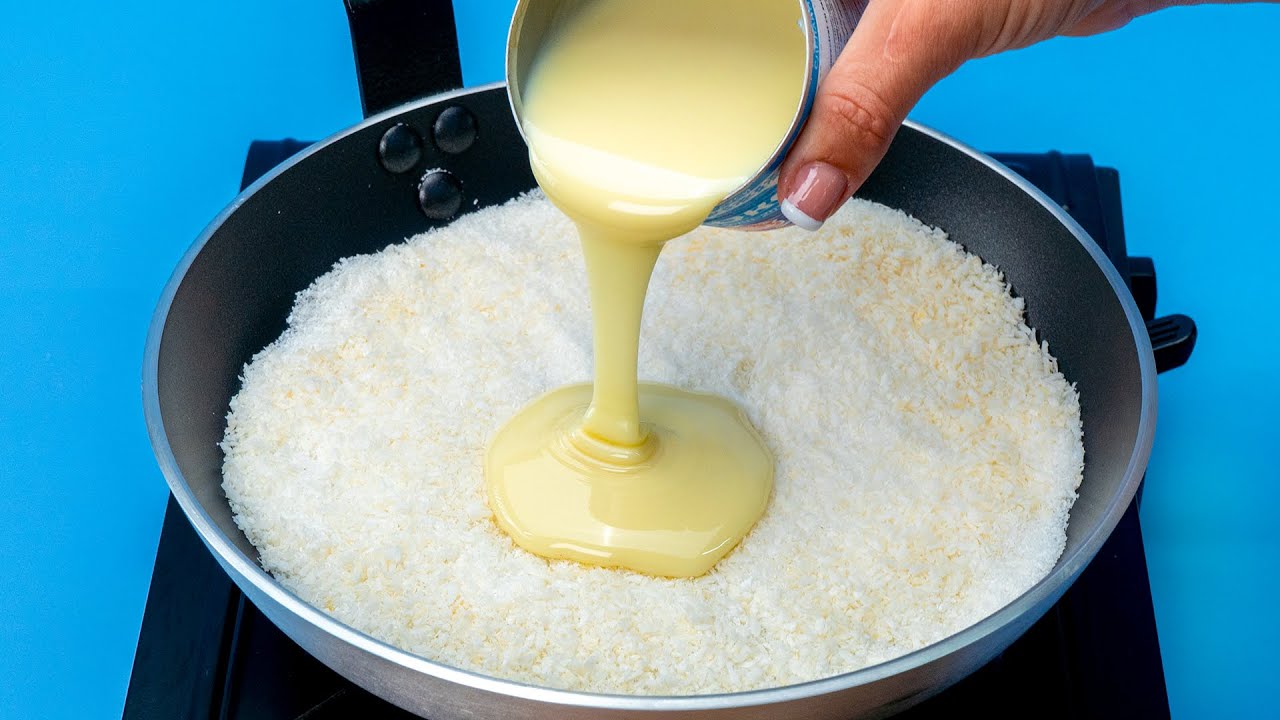 Mescolo il latte condensato con i fiocchi di cocco per un dessert a 5 stelle!