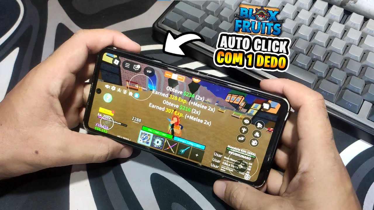 COMO FAZER AUTO CLICK COM UM DEDO NO BLOX FRUITS, ROBLOX E MINECRAFT MOBILE