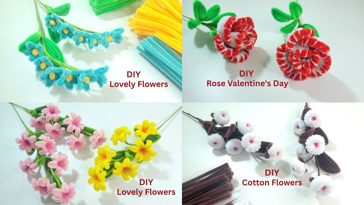 4 Ideas DIY Pipe Cleaner Flowers Crafts 🌿✨ Easy Chenille Stem Flowers Tutorial 💕