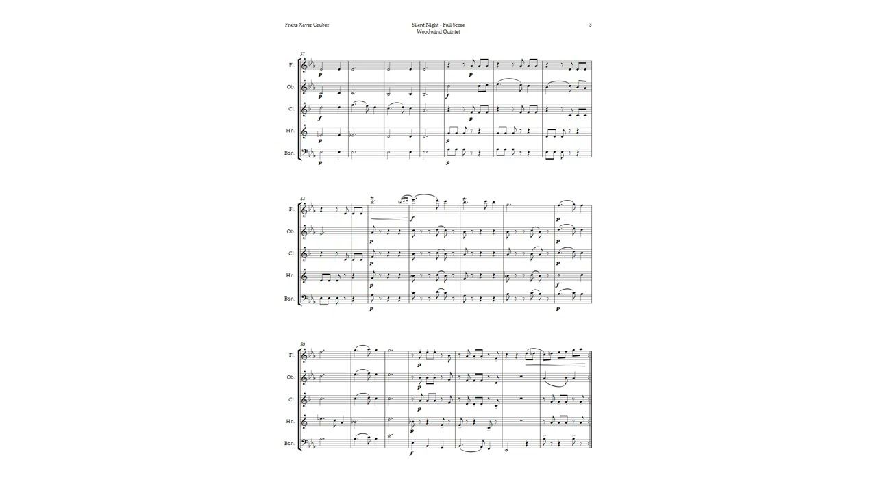 Silent Night by Franz Gruber for Woodwind Quintet | SHEET MUSIC