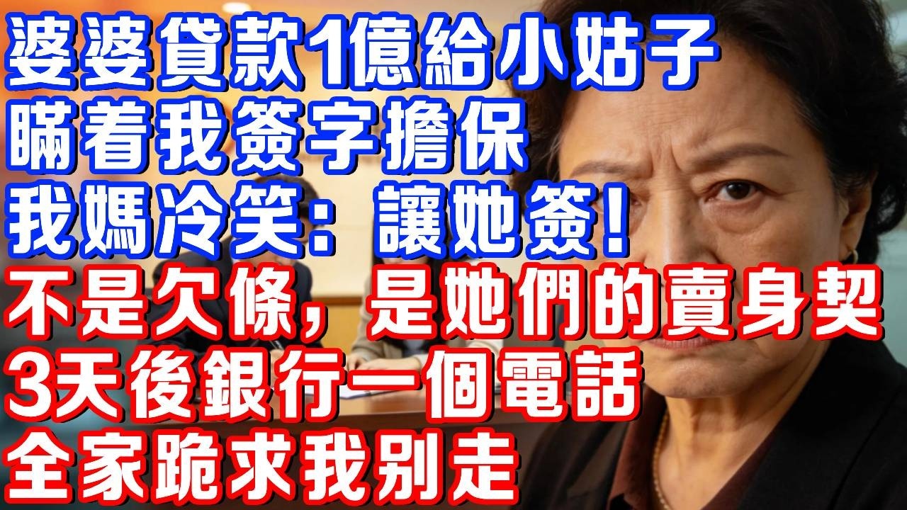 婆婆貸款1億給小姑子，竟敢瞞著我簽字擔保？我媽冷笑：讓她簽！3天後銀行一個電話，全家跪求我別走#書婷講故事 #為人處世#生活經驗#情感故事#晚年哲理#說故事#完結文
