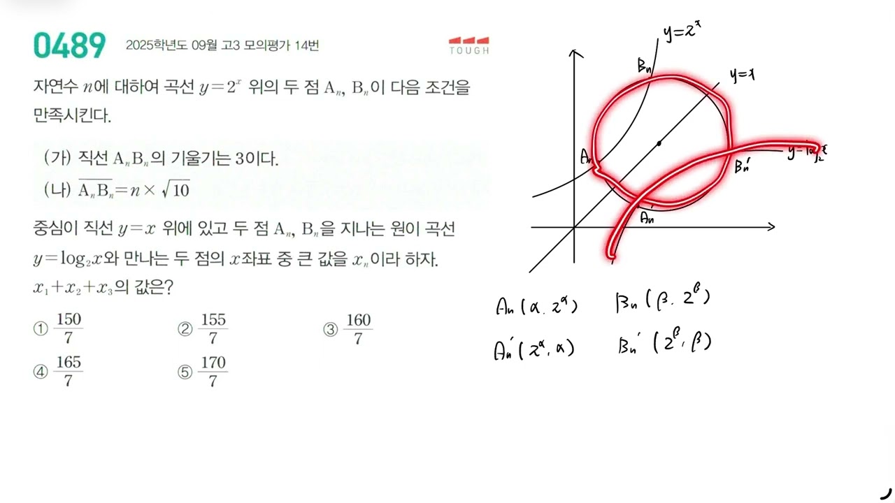 마플시너지 대수 489번│TOUGH│4.지수함수와 로그함수│2025년 9월 고23모의평가 14번
