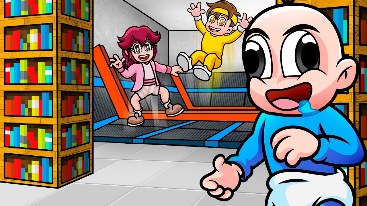 Construí un PARQUE de TRAMPOLINES 100% SECRETO 😱 BEBÉ NOOB en MINECRAFT