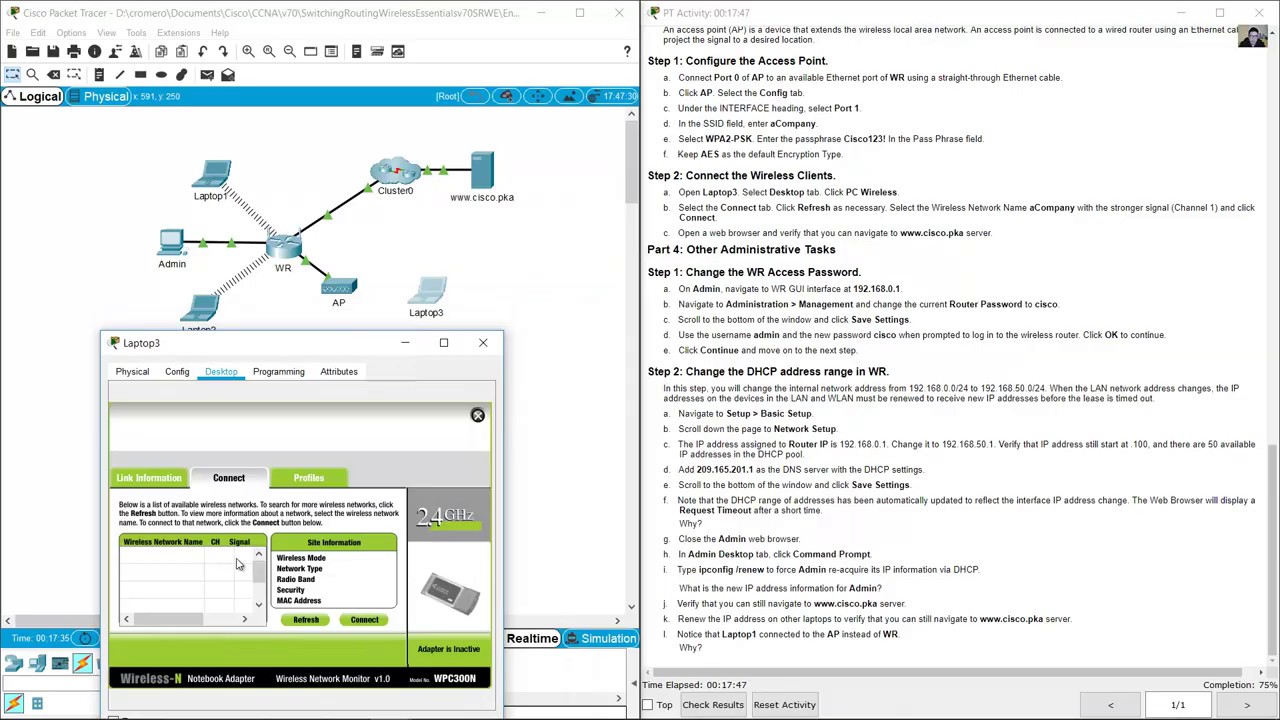 13.1.10 Packet Tracer - Configure a Wireless Network