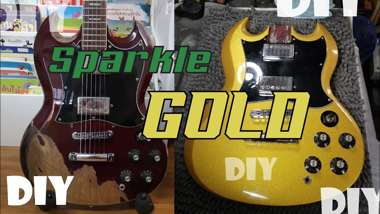 ทำสี กีตาร์ Greco SG แบบ diy Gold Sparkle guitar Diy by SAI MO