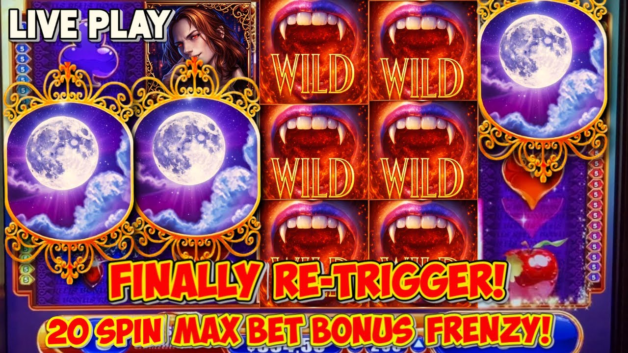 FINALLY RETRIGGERED MAX BET 20 SPIN BONUS - SUPER WIN on Vampires Embrace Slot Machine!  WMS Classic