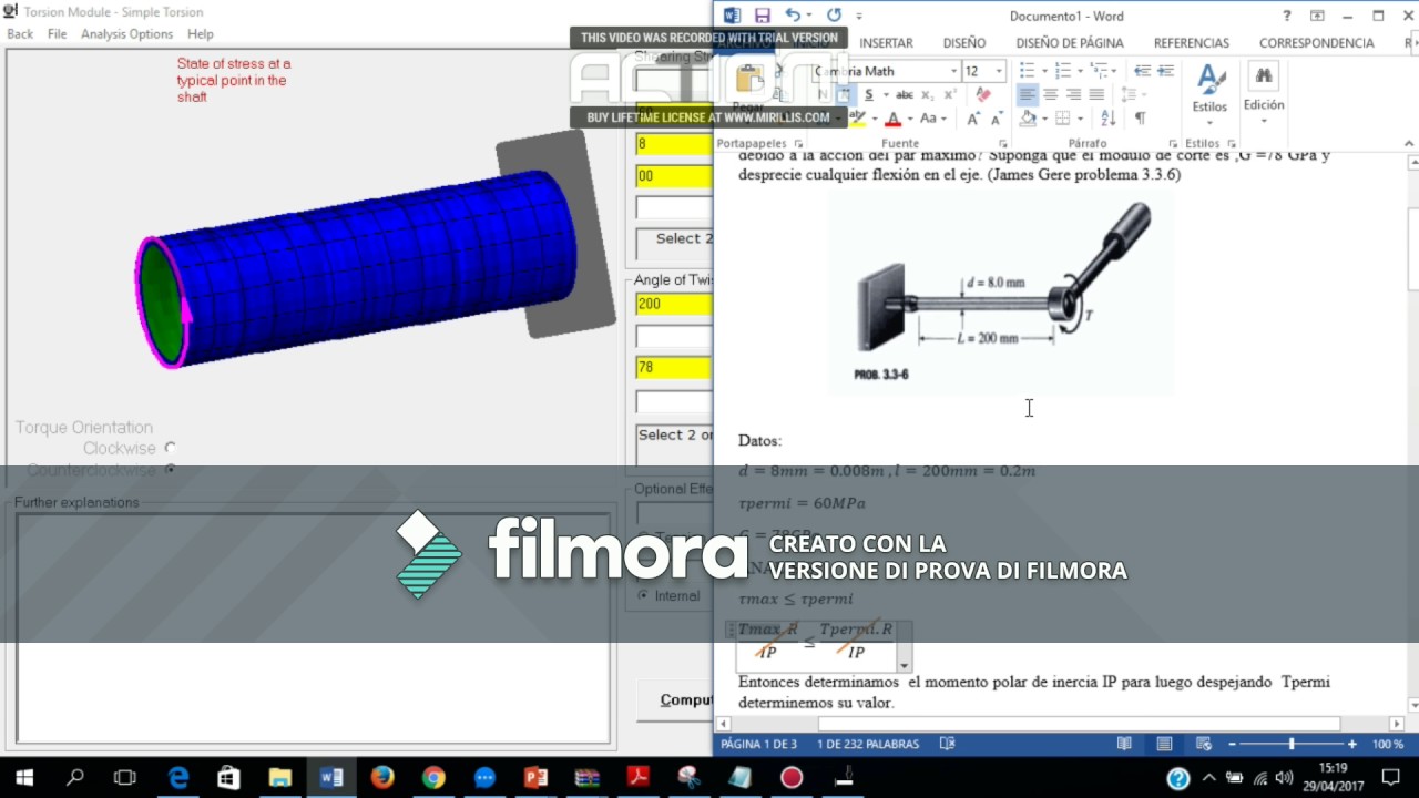 EJERCICIO DE TORSIÓN -MDSOLID