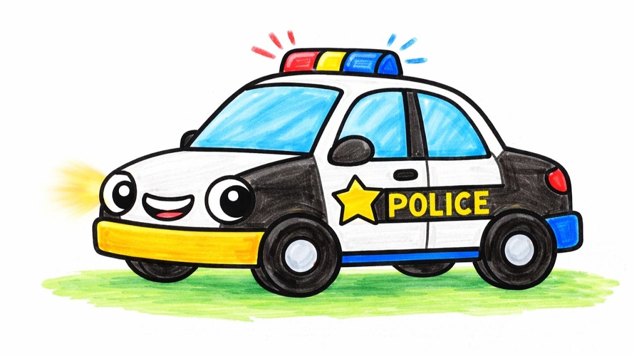 ​🚓🚔 Easy Police Car Drawing for Kids | Drawing, and Coloring for Kids | Toddler Art Learning Video 🎨